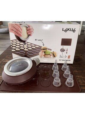 LEKUE Macaron Kit Maker Complete w/Silicone Baking Sheet Mat & Tips-No Recipes